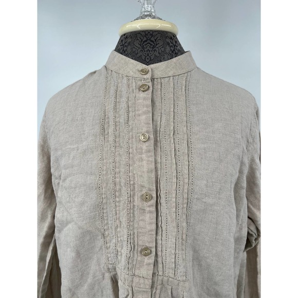 L.L.Bean Women's tan 100% linen long sleeve button front shirt size large - Picture 5 of 5